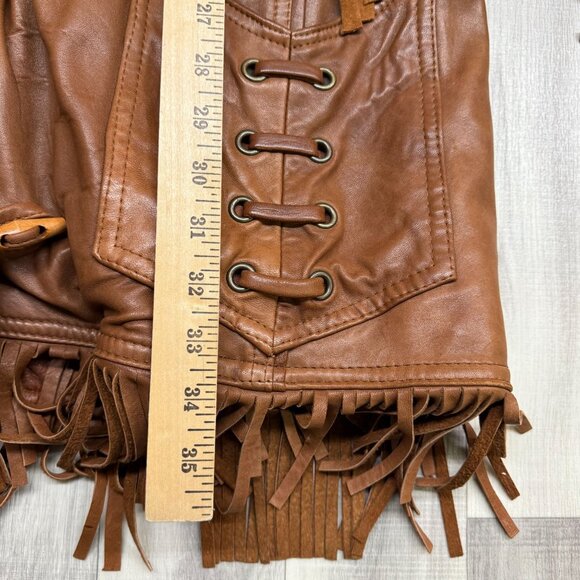 ✅Womens XL Damselle Leather Fringed Jacket W/Toggle Buttons Belt *NO FUR COLLAR - Picture 5 of 11